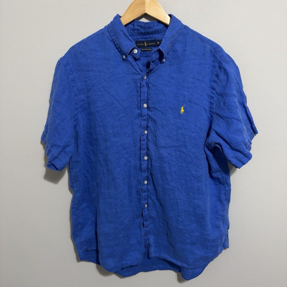 Polo Ralph Lauren Ocean Wash Linen Shirt Blue Men’s XL Short Sleeve Button